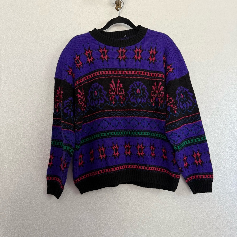 Vintage 90s Knit Purple Crewneck Pullover Sweater Large